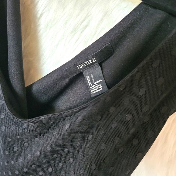 Forever 21 Cross Back Swiss Dot Mesh Overlay Fit and Flare Dress - Picture 3 of 5